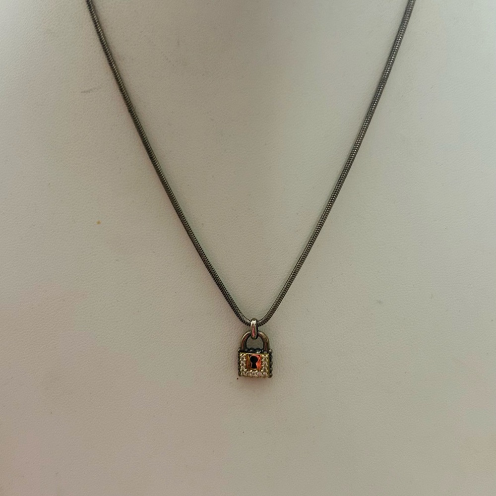 Sold LAGOS Silver Padlock Pendant Necklace 925 Sterling Silver, 18k, Diamonds
